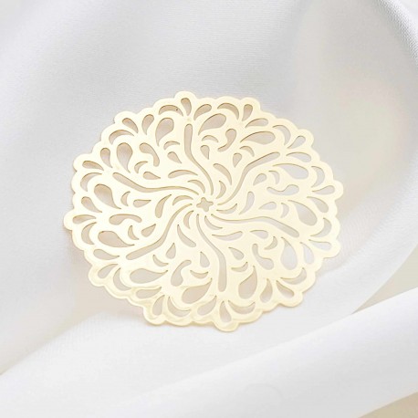 2 Estampes filigrane laiton or 24kt  rosace  fleuri 41mm