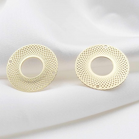 2 Estampes  connecteur filigrane laiton or 24kt  ronde 20mm