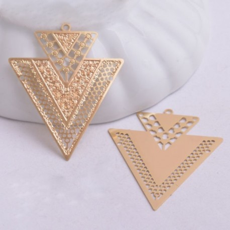 2 Estampes laiton filigrane  or 24kt double triangle 32x28mm