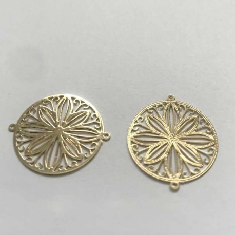 6 estampes connecteur rosace  laiton plaqué or 23x20mm