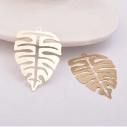 1 grand feuille laiton plaqué or Monstera 43x28mm