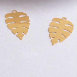 6 breloques estampe feuille laiton plaqu éor Monstera 23x19mm