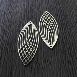 2 Estampes filigrane art déco ovale laiton plaqué or  40x16mm