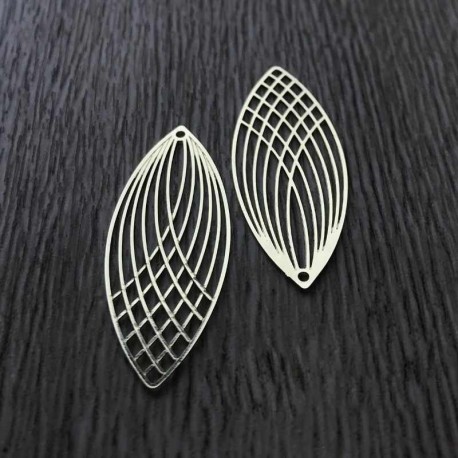 2 Estampes filigrane art déco ovale laiton plaqué or  40x16mm