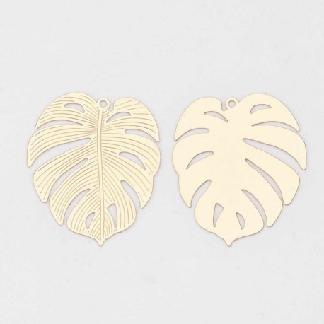 4 Estampes filigrane Monstera  laiton plaqué or 29x25mm