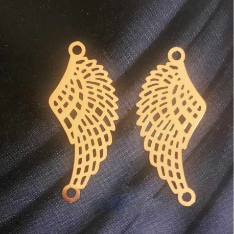 4 estampes connecteur aile d'ange cuivre plaqué or 30x14mm