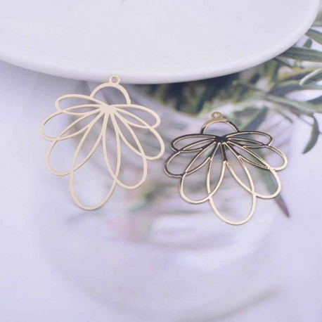 2 Estampes laiton plaqué or pétale fleur 30mm