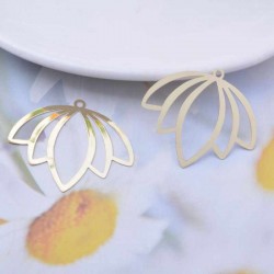 2 Estampes laiton plaqué or tulipe 35x30mm