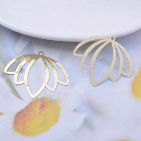 2 Estampes laiton plaqué or tulipe 35x30mm