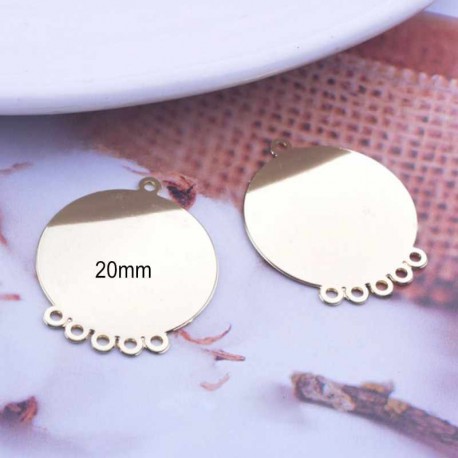 2 Sequins pendentif laiton plaqué or multi attache rond 20mm