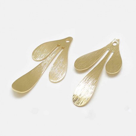 2 Breloques feuille  laiton plaqué or brossé 18KT 35x17mm