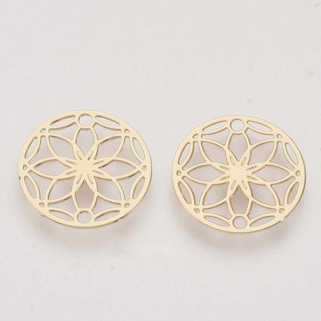 8 Estampes laiton plaqué or 18KT fleur de vie rond 13x0,3mm