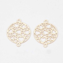 10 connecteurs rond filigrane coeur laiton plaqué 16x12mm
