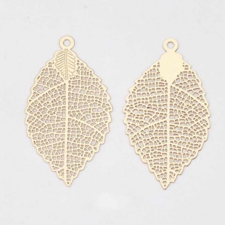 6 estampes filigrane feuille laiton plaqué or 39x21mm