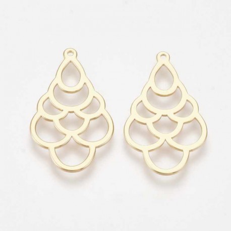 2 Pendentifs goutte laiton plaqué or 26x15mm