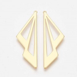 2 pendentifs laiton plaqué or double triangle 39x12x1mm