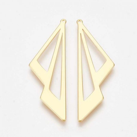 2 pendentifs laiton plaqué or double triangle 39x12x1mm