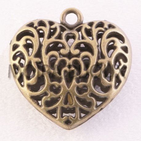 1 grand  pendentif coeur bronze  ciselé bombé 35mm