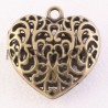 1 grand  pendentif coeur bronze  ciselé bombé 35mm