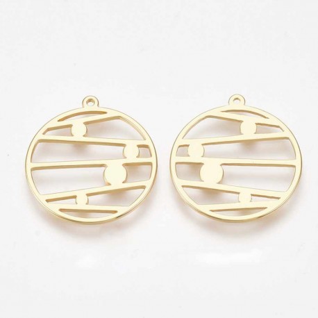 2 pendentifs rond laiton palqué or art nouveau 22x20x1mm