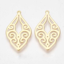 2 pendentifs laiton plaqué or ethnique goutte 27x15mm