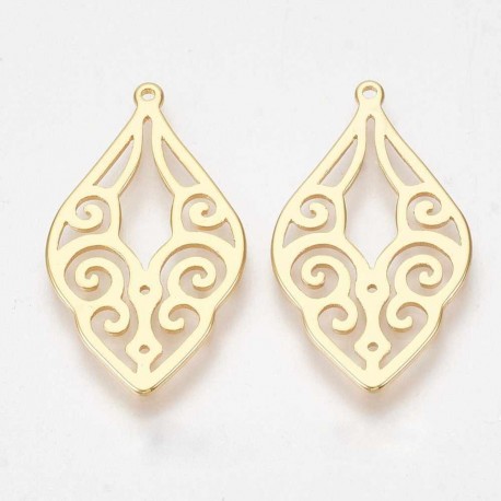 2 pendentifs laiton plaqué or ethnique goutte 27x15mm