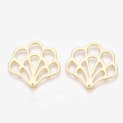 2 pendentifs laiton plaqué or éventail 25x26mm