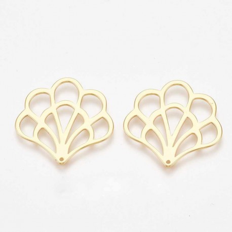 2 pendentifs laiton plaqué or éventail 25x26mm