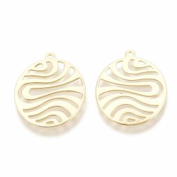 4 pendentifs laiton plaqué ovale motif vague 22x18mm