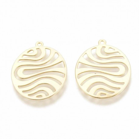4 pendentifs laiton plaqué ovale motif vague 22x18mm