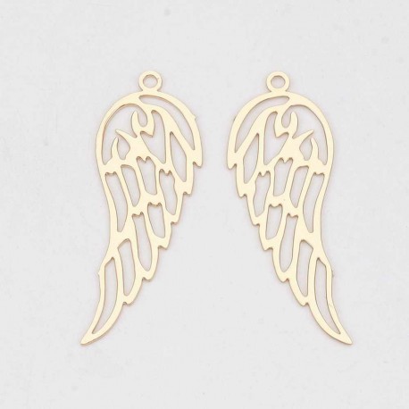 4 Estampes aile d'ange laiton plaqué or 3microns 31x11mm
