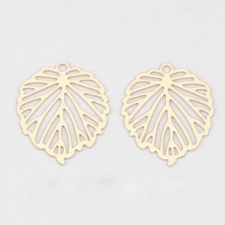 4 estampes filigrane feuille laiton plaqué or 3microns 22x17mm
