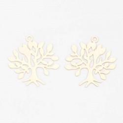 4 Estampes laiton plaqué or arbre 22x21x0,3mm