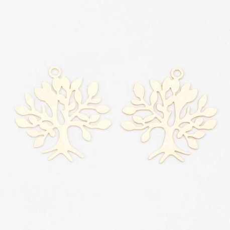 4 Estampes laiton plaqué or arbre 22x21x0,3mm