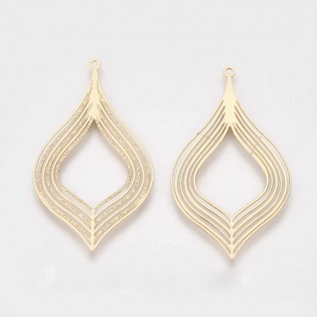 4 Estampes goutte laiton plaqué or 39x22mm