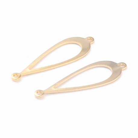 6 connecteurs larme laiton plaqué or 24KT 30x10mm