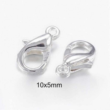 10 fermoirs mousquetons  ZINC  argent vif 10x5mm