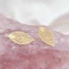 4 Estampes 28x15mm feuille  laiton doré or fin 24kc