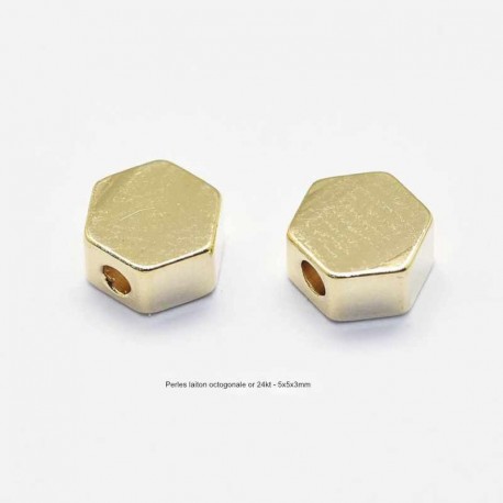 10 perles intercalaire octogonale  laiton plaqué or 18KT  5x5x3mm