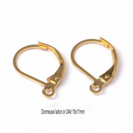 6 boucle d'oreille dormeuses laiton plaqué or 14KT 15x10mm