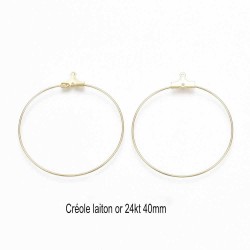 6 créoles laiton plaqué or 18KT 40mm