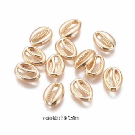 4 Coquillages Cauris perle intercalaire plaqué or 13.5x10mm