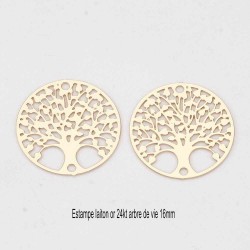 6 Estampes connecteur laiton plaqué or arbre de vie 16mm