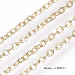 1mètre chaine laiton plaqué or 18Kt 2,5x2mm
