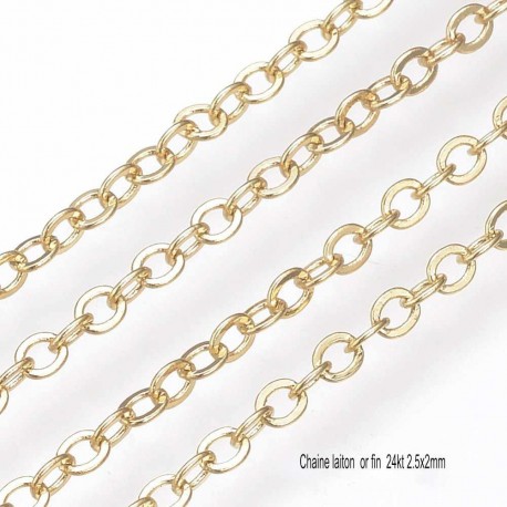 1mètre chaine laiton plaqué or 18Kt 2,5x2mm