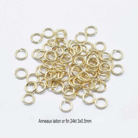 50 anneaux ouvert laiton plaqué or 3x0.5mm