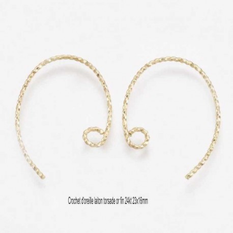 3 paires crochet oreille  laiton plaqué or 23x16mm