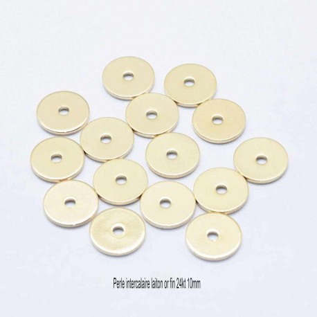 10 perles entretoise laiton plaqué or 18KT 10mm