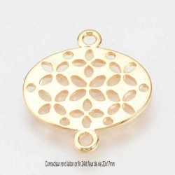 4 liens connecteur ovale  laiton plaqué or motif fleur 19.5x17mm