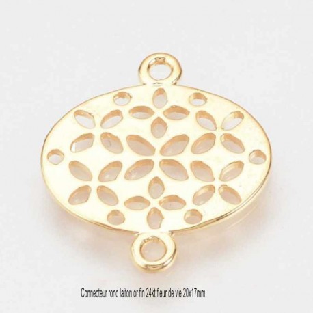 4 liens connecteur ovale  laiton plaqué or motif fleur 19.5x17mm